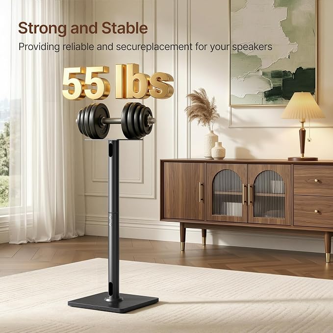 Speaker Stands Pair, 30" Fixed Height, 55lbs Weight Capacity, 11.8" Base, Cable Management, Freestanding Speaker Floor Stand for Surround Sound,Wooden Base
