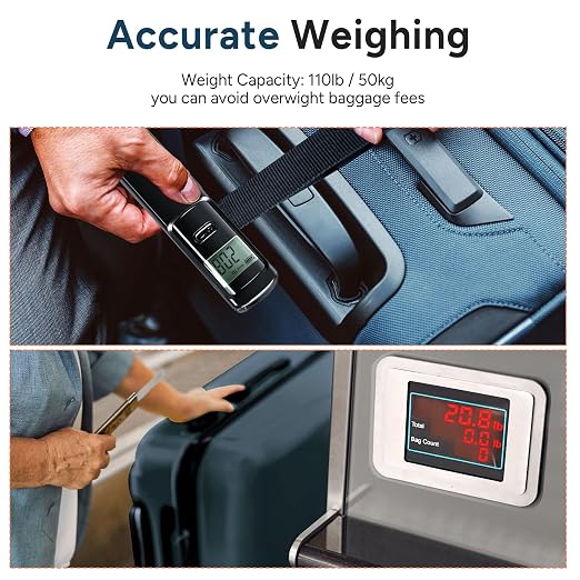 Battery-Free Luggage Scale – No Batteries Needed, Portable Digital Hanging Suitcase Weight Scale for Air Travel & Checked Bags, 110lb/50kg, LCD Display, Compact Travel Accessory