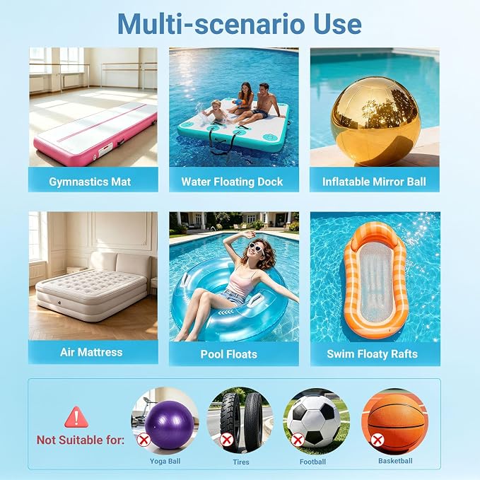 600W Electric Pump for Mattress, Electric Air Pump for Inflatables Quick-Fill Gymnastics Mat Dock Raft Pool Floats 2-in-1 Inflator/Deflator with 5 Nozzles & Carry Case (L)