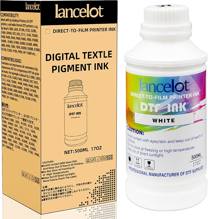Lancelot Premium DTF Ink 500ML-Vibrant & Durable PET Film Transfer Ink for DTF Printer, Ep Printers Ep ET-8550, XP-15000, L1800, L805, R1390, R2400 for Heat Transfer Printing 500ml(500ml*1,1WH)