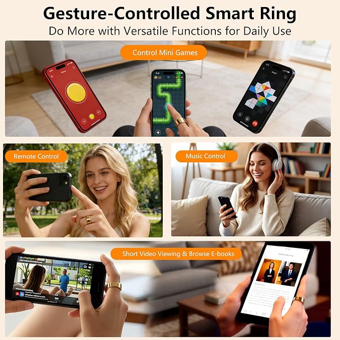Smart Ring for Women & Men, Health & Fitness Tracker with Heart Rate/Sleep Monitoring/Blood Pressure, 5ATM Waterproof,Activity Trackers with Free App,Stylish Fitness Ring Birthday Gift(Size 12, Gold)