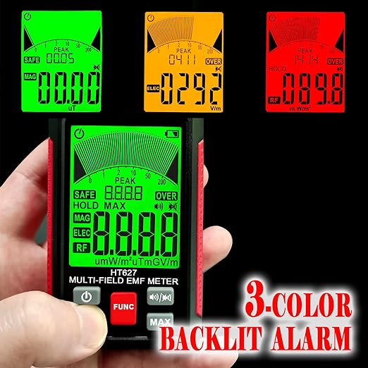 EMF Meter, 3-in-1 Portable Electromagnetic Field Radiation Detector Handheld EMF Tester for EF, RF, MF, WiFi Signal, Radio Frequency Detector Suitable for Home Office EMF Inspections Ghost Hunting