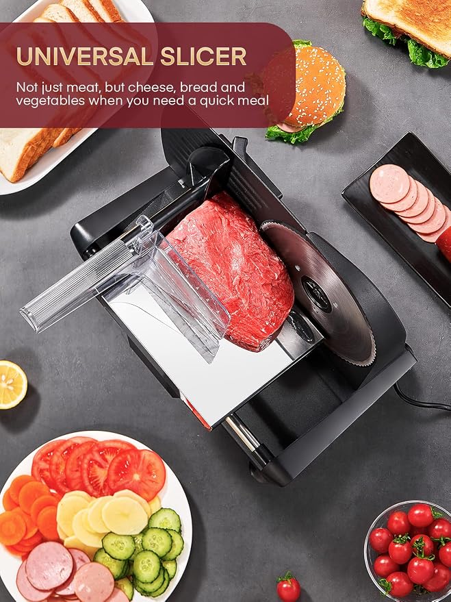 FOHERE Meat Slicer for Home Use + Electric Cheese Grater Salad Maker, Electric Slicer Shredder for Home Kitchen Use