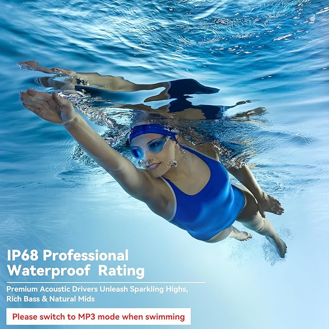 Soft Liquid Silicone Bone Conduction Swimming Headphones Underwater,IPX8 Waterproof Earbuds,Open Ear Swim Headphone with Skin-Friendly Silicone/Built-in 32G MP3-Player Earphones for Swim-Inky Black