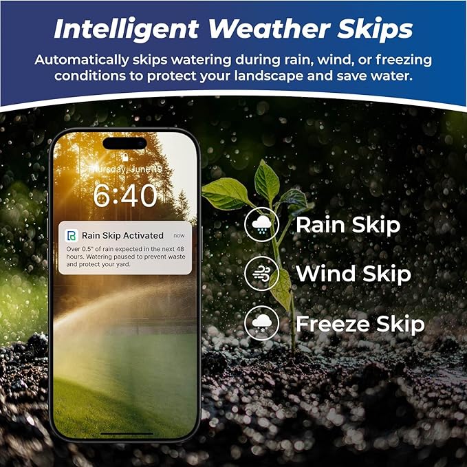 Indoor Smart Sprinkler Controller 8 Zone, WiFi Automatic Irrigation Timer, Easy-Use App Remote Control, Flexible Programs, Save Water via Rain, Wind&Freeze Skip,Quick Install, with Alexa
