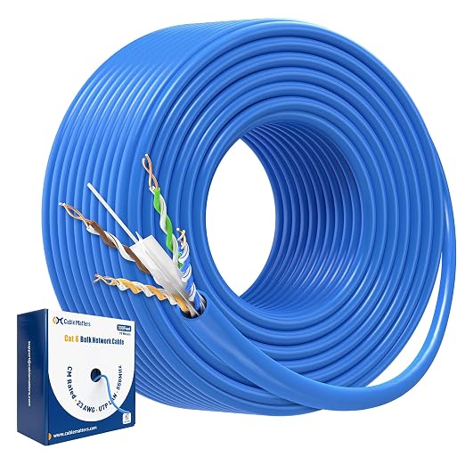 Cable Matters [UL Listed] 10Gbps in-Wall Riser Rated (CMR) 23AWG Bare Copper Cat6 Ethernet Cable - 300ft, Solid, UTP Cat 6 Ethernet Cable Spool, Cat 6 Cord Bulk, Blue