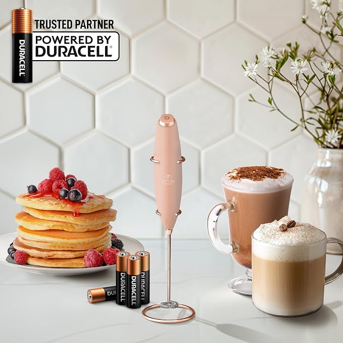 Zulay Kitchen Powerful Milk Frother Wand With Duracell Batteries - Ultra Fast Handheld Drink Mixer - Electric Whisk Foam Maker for Coffee, Lattes, Cappuccino & Matcha - Z1 Motor - Rose Peach