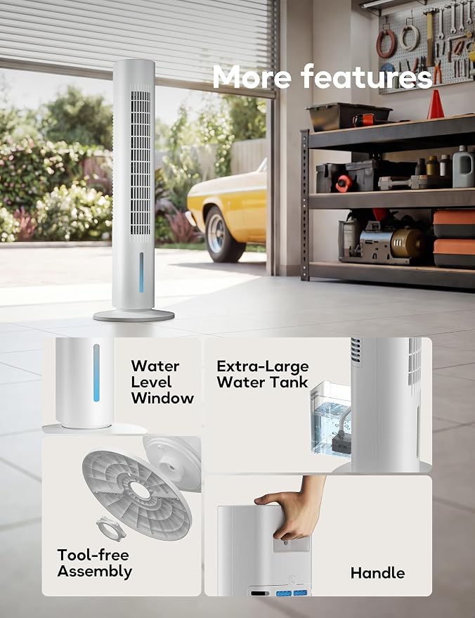 Windowless Portable Air Conditioner, 35.1" Evaporative Air Cooler for Room No Window, 7H Timer, 4 Modes, Remote Control, 140° Max Oscillating, Large Water Tank, Quiet AC Unit for Bedroom, White