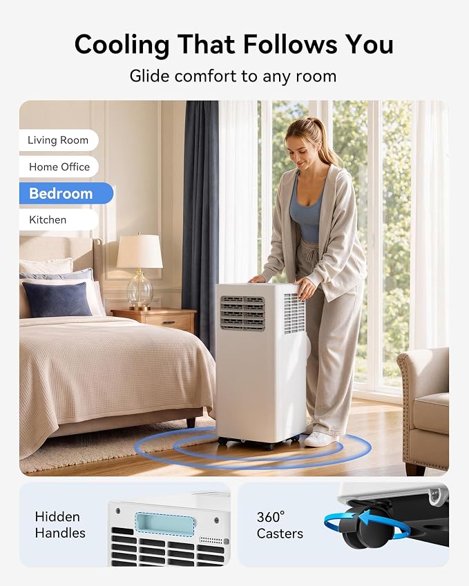 Feelfunn 10,000 BTU Portable Air Conditioner - Cools 450 Sq. Ft., 3-in-1 Portable AC Unit with Cool/Fan/Dehumidifier/Sleep, Quiet AC with LED Display, Remote & 24H Timer, for Bedroom, Dorm, Apartment