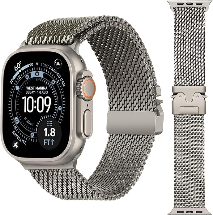 Dhwazz Titanium Milanese Loop Band for Apple Watch Ultra 3 2 1 49mm, Parachute-Buckle Strap for iWatch Series 11 10 9 8 7 6 5 4 46mm 45mm 44mm / SE 3 2 1 Men Women