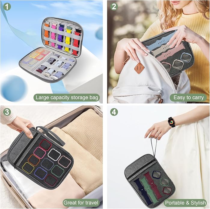 16 Pack Band Compatible with Apple Watch Bands 40mm 41mm 42mm 44mm 45mm 46mm for Women Men, Screen Protector Case Band&Organizer for iWatch Series 11 10 9 8 7 6 5 4 SE（Please select the correct size）