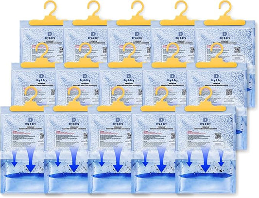 Dry & Dry 15 Packs [Net 7 Oz/Pack] Moisture Absorbers for Home, Basement & Bedroom - Small Dehumidifiers