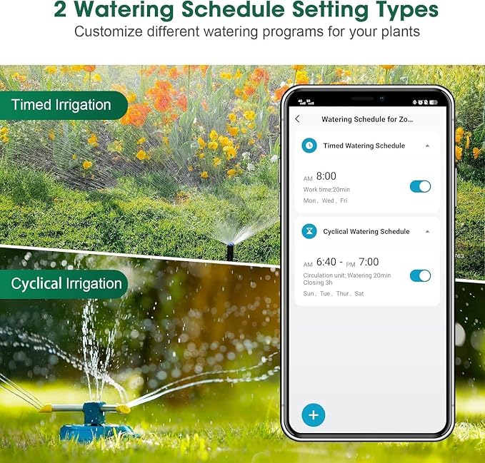 Smart Garden Water Hose Timer with 2 Outlet, Automatic Irrigation System Controller Sprinkler Timer for Lawns and Yard, Compatible with Alexa