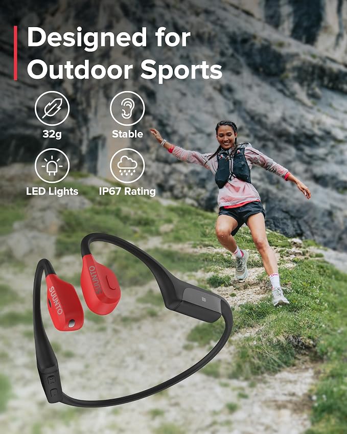 SUUNTO WING - Open ear, bone conduction headphones. Made for sports, waterproof, safety lights, bluetooth