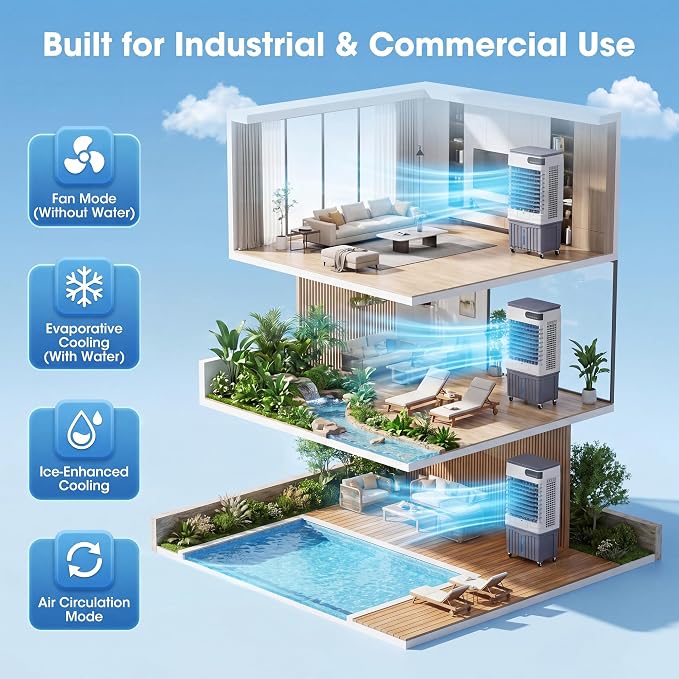 Swamp Cooler Air Conditioner, Portable Evaporative Air Cooler with 4 Ice Packs, LED Display, Remote & Touch Control, 12H Timer, Wide Oscillation, 5.5 Gal Tank for Bedroom, Garage