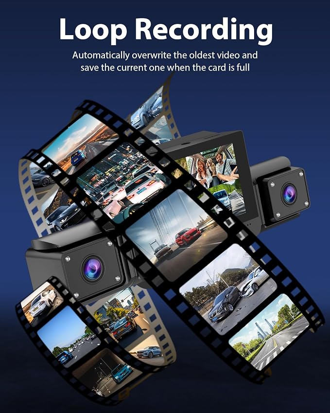 4 Channel Dash Cam Front and Rear with 360° View for All-Round Protection, 4-Way Recording, Built-in 5G WiFi & GPS, APP Control, 8 IR LEDs, 24H Parking Monitor, G-Sensor, Free TF Card (32, GB)