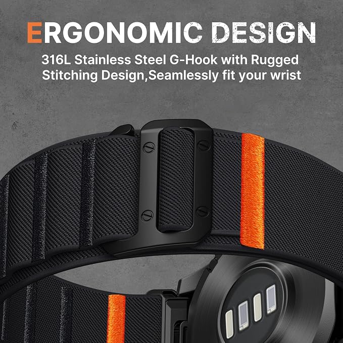 Bandletic Compatible with Garmin Fenix 5x Watch Band - 26mm Quick Fit Soft Sport Bands with G-Hook for Fenix 8 51mm/7X 6X Pro/5X Plus/Instinct 2X Solar/Enduro/Quatix/Tactix/Epix Pro2/D2 Bravo/Descent