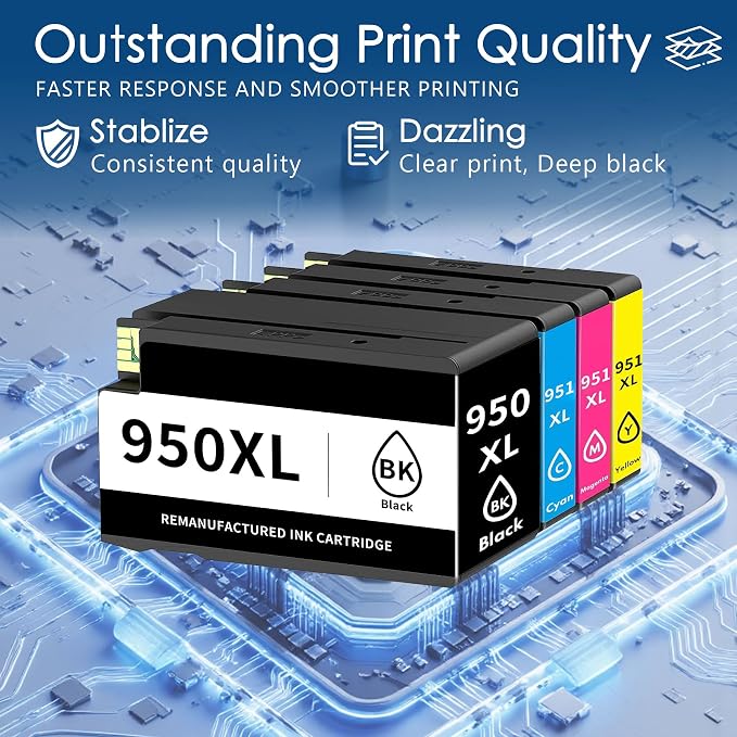 950XL/951XL Ink Cartridge 4-Pack Replacement for HP 950 and 951 Combo Pack Compatible with HP OfficeJet Pro 8600 8610 8615 8620 8625 8100 8660 276DW 251DW Printer Ink(4PK Black Cyan Magenta Yellow)