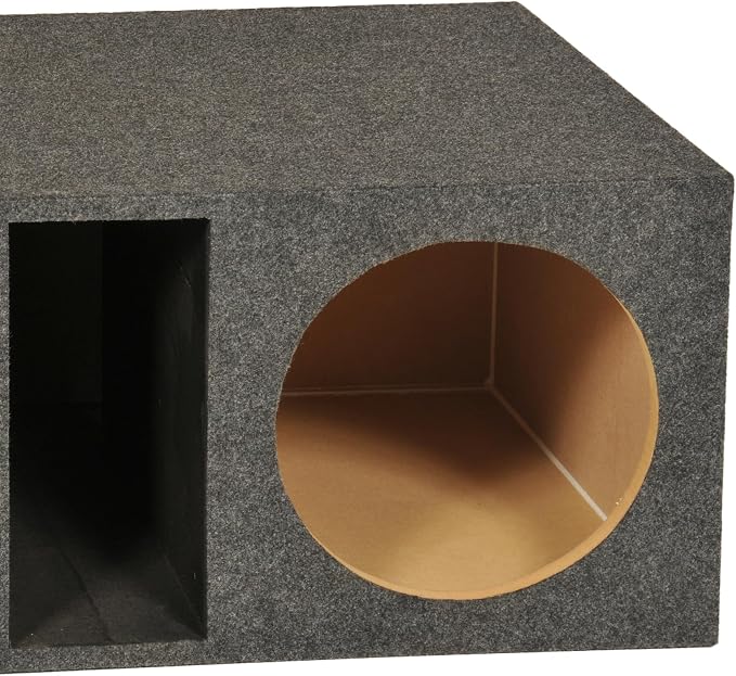 Q Power HD212VL 12 Inch Dual Vented Subwoofer Box, Heavy Duty 2-Hole Extra Large Ported Enclosure with 1-Inch MDF Front, Charcoal Grey Finish