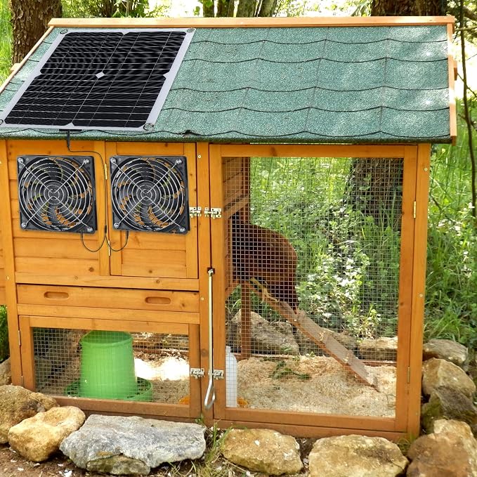 Riakrum 20W 16V Solar Panel Exhaust Fan Kit USB Portable Solar Powered Fan Summer Outdoor Waterproof Ventilator Fan for Chicken Coops, Greenhouses, Camping Exhaust (1 Set)