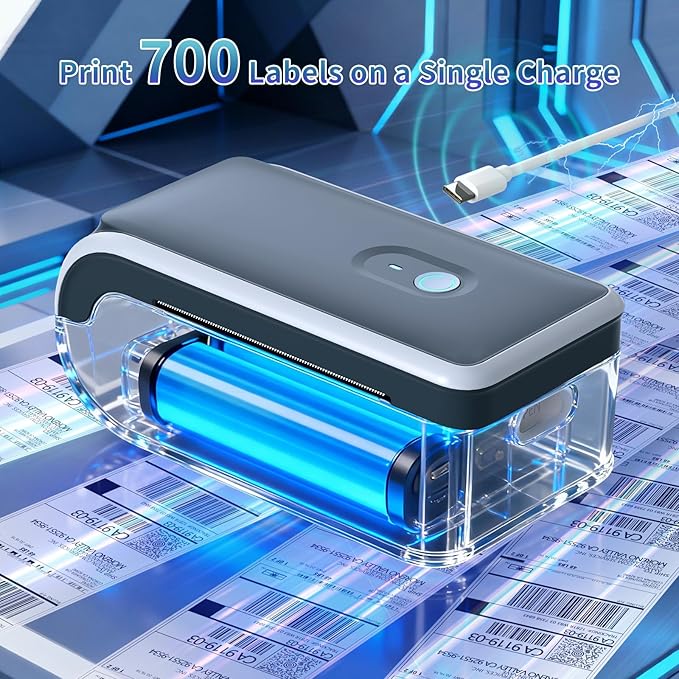 JADENS Battery Powered Thermal Printer, Cordless 4x6 Shipping Label Printer for Small Business, Prints 700+ Labels per Charge, 25H Standby, Portable Labeler for iPhone, Mac, Windows