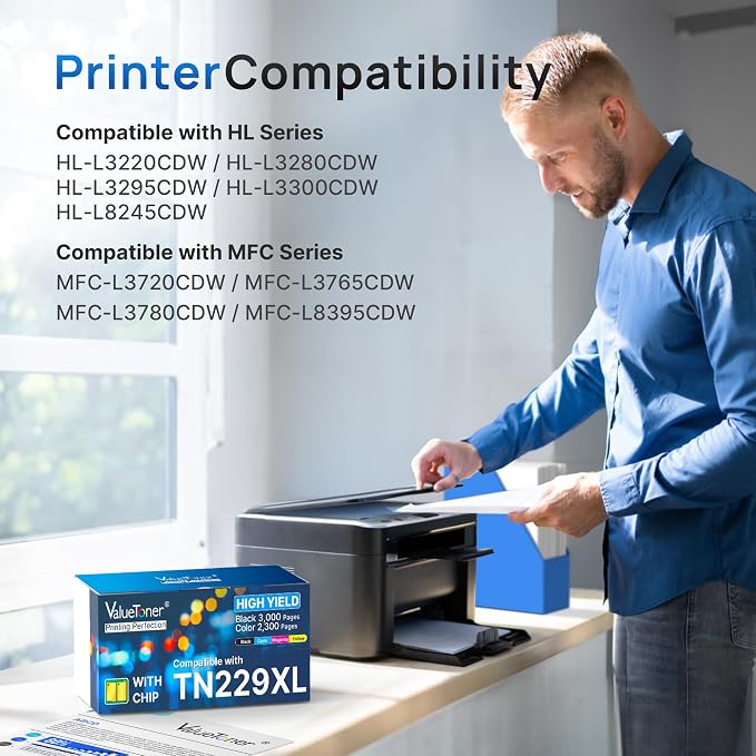 TN229XL Toner Cartridges Replacement for Brother TN229 XL TN-229XL TN-229 XL for Brother MFC-L3780CDW MFC-L3765CDW MFC-L3720CDW HL-L3280CDW HL-L3220CDW HL-L3300CDW (Black, Cyan, Magenta, Yellow)