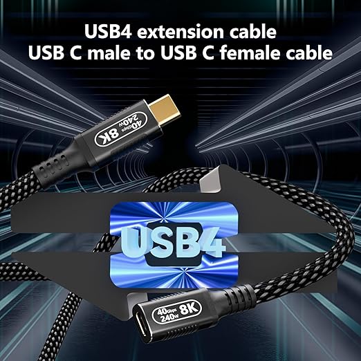 1M/3.3FT USB-C Male to Female Extension Cable Compact & Tangle-Free, 40Gbps High-Speed and 240W PD, Supports Thunderbolt 4/3/USB4/8K Display, Compatible with M-acBook/Dell/SSD/eGPU