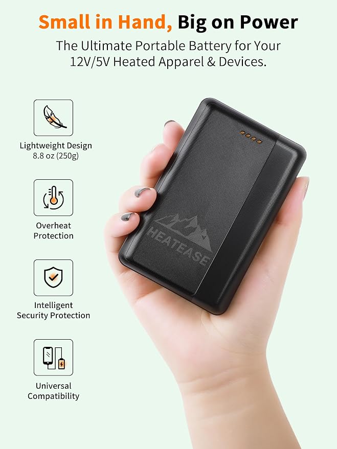 Rechargeable Portable Charger,12V/5V 15000mAh Battery Pack With DC/USB Output, Portable Power Bank for heated Blanket,Heated Vest, Heated Jacket,Heating Clothing,Heated Camping Chair and Phones