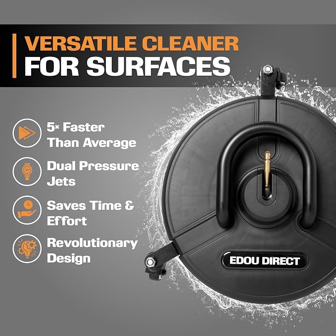 Edou Direct Pressure Washer Surface Cleaner with Wheels and Handle - Heavy-Duty Plastic - 15'' - Compatible with Most Electric Pressure Washers - 1/4 Inch Quick-Connect - Black