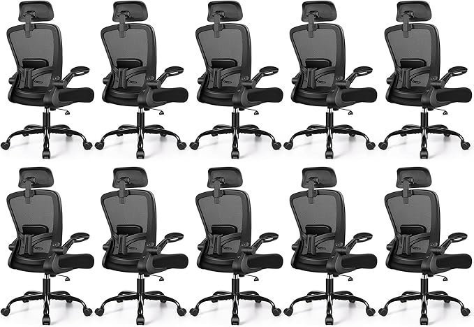 FelixKing Office Chair, Desk Chair with Adjustable Lumbar Support, Ergonomic Computer Chair with High Back and Armrest, Adjustable Height Gaming Chair Home Office Swivel Chair, Pack of 10, Black