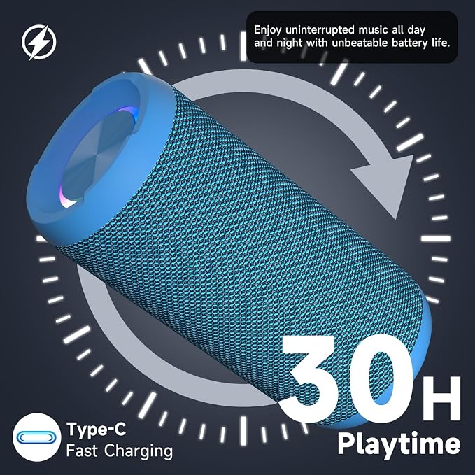Ortizan Portable Bluetooth Speakers, IPX7 Waterproof Wireless Speaker with 24W Loud Stereo Sound, Outdoor Speaker with Bluetooth 5.3, Deep Bass, RGB Lights, Dual Pairing, 30H Playtime for Home