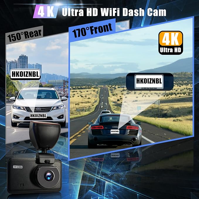 Wireless Dash Cam Front and Rear, 4K +2.5KHD 2-Channel Dashcam, Built - in WiFi GPS, Night Vision, Loop Recording, 24H Parking Mode, G-Sensor and 3” IPS Screen;Memory Card not Included