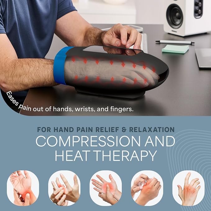 Lifepro Legra Hand Massager with Heat and Compression — Cordless Electric Hand and Wrist Massager with Multi Modes — Finger Palm Pressure Point Therapy for Arthritis and Carpal Tunnel