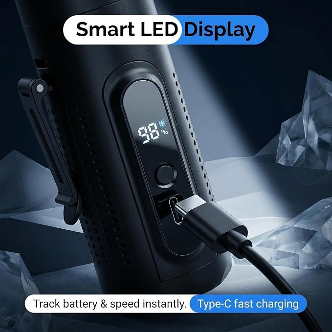 Portable Handheld Fan with Ice Cooling Plate, 3 in 1 Mini Personal Fan with Light & Clip, 5 Speed Rechargeable Fan with LED Display & Hidden Stand, Hands Free Camping Fan for Travel, Desk (Black)
