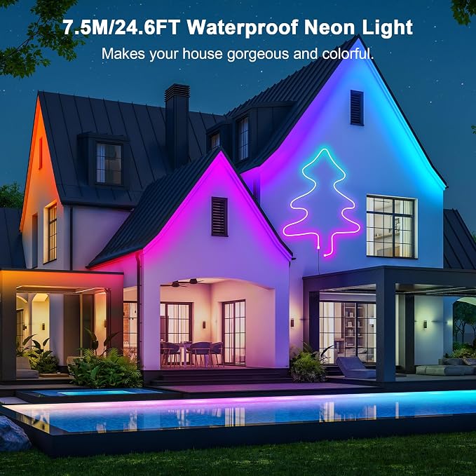 Cozylady RGB Neon Light LED Rope Light,Waterproof Bluetooth APP Remote Control Music Sync Strip Light,24V Flexible DIY Silicone Light for Bedroom Home Indoor Outdoor Decoration