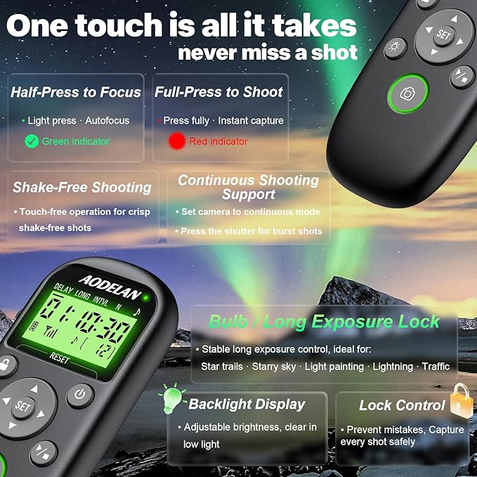 AODELAN USB-C Rechargeable Intervalometer Timer Remote Control, Wireless Shutter Release for Canon EOS RP R6 Rebel T7 T6 T5 T3 SL2 5D Mark II III IV 6D Mark II 7D Mark II 7D Series 5D Series