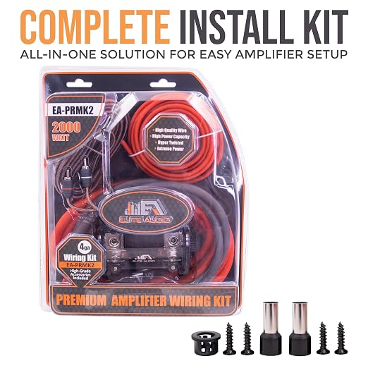 Elite Audio 4 Gauge Amplifier Wiring Kit, 2000W CCA Amp Install Kit – EA-PRMK2