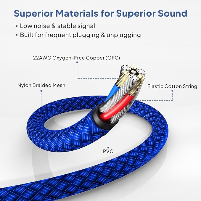 Elebase 1/4 Inch TRS Instrument Cable 20ft 2-Pack,Straight 6.35mm Male Jack Stereo Audio Interconnect Cord,6.35 mm Balanced Line for Electric Guitar,Bass,Keyboard,Mixer,Amplifier,Amp,Speaker,Equalizer