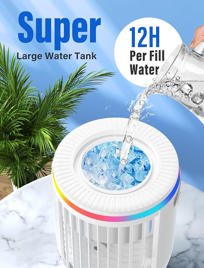 Portable Air Conditioners,Personal Mini Air Conditioner Fan with 1200ml Water Tank,4 in 1 Evaporative Air Cooler Cooling Fan with 2 Modes,3 Speeds,7 Night Lights, Portable AC for Bedroom, Office, Desk