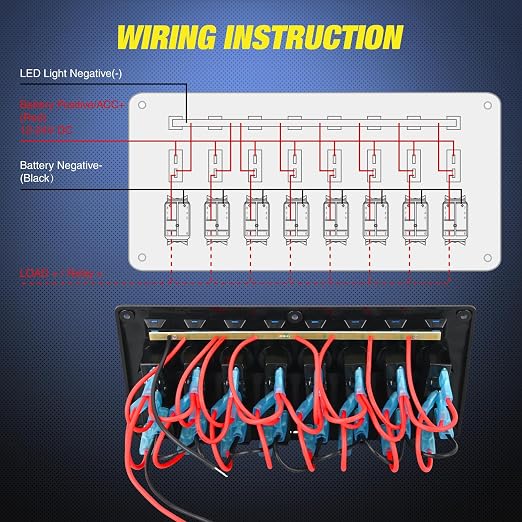 Nilight 8 Gang Rocker Switch Panel Waterproof Pre-Wired Marine with Resettable Circuit Breaker LED Backlight 5A 10A 15A Breakers 12V 24V ON Off 3 PIN Toggle Switches for Car Truck Boat RV