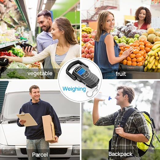 75Kg/165Lb Digital Luggage Scale for Travel, Fishing Weight Scale Unit with 1.5M Measuring Tape, Suitcase Weight Unit Can Switch Kg/Lb/Jin/Oz 4 Units, with Hook, Battery Included