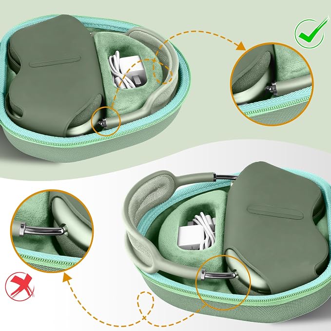 co2CREA Hard Case with Sleep Mode Replacement for Apple AirPods Max 2 / AirPods Max Wireless Over-Ear Headphones (Light Green Case)