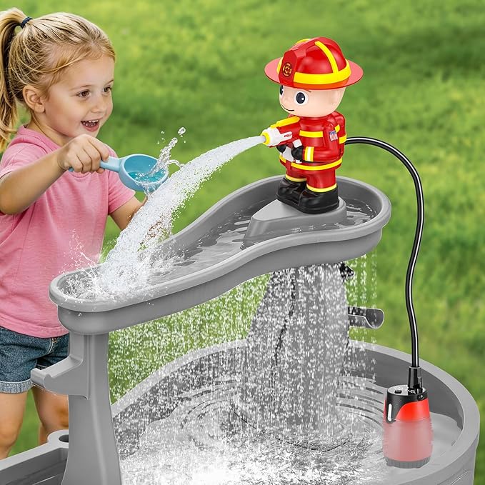 WITALENT Water Table Pump, Fireman Water Pump for Water Table for Kids Ages 3-5, 5-Gear Adjustable Water Flow，Rechargeable Battery Powered Use, Magnetic Base, No Drilling, NOT Included Water Table