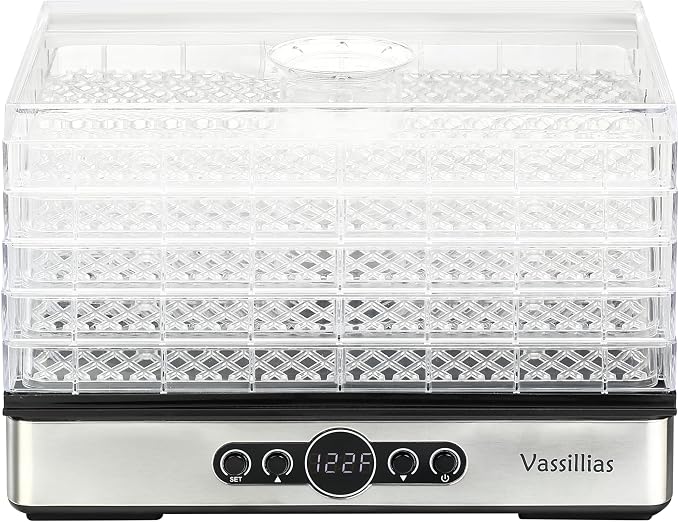 Food Dehydrator Dryer - Dehydrator for Healthy Food, Meat, Jerky, Fruit, Vegetable, Mushroom and Herb, 400W, 158°F, Mini Dryer with 5 BPA-Free Drying Racks and Slide Out Tray, White, Model 904