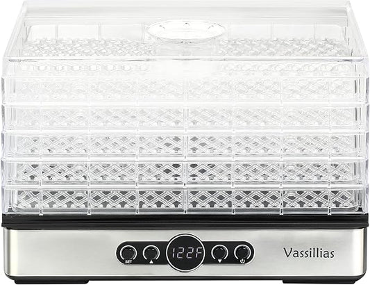 Food Dehydrator Dryer - Dehydrator for Healthy Food, Meat, Jerky, Fruit, Vegetable, Mushroom and Herb, 400W, 158°F, Mini Dryer with 5 BPA-Free Drying Racks and Slide Out Tray, White, Model 904