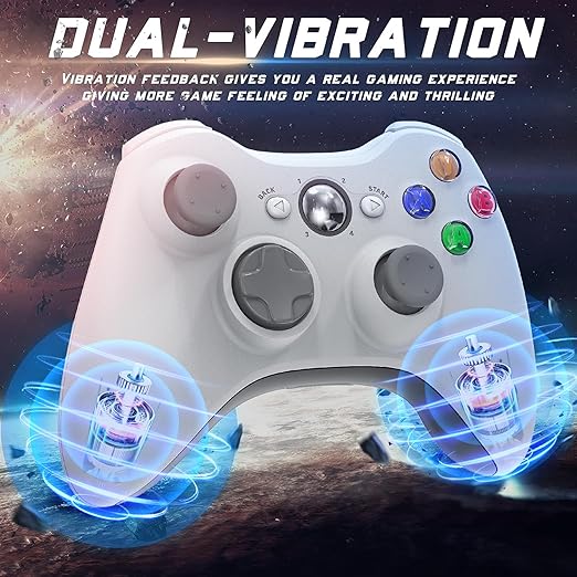 Gamrombo 2 Pack Replacement for Xbox 360 Controller, Wireless Controllers Gamepad Upgraded Joystick Compatible with 360 & Slim, Windows 11/10/8/7 PC Controller with Dual Shock, 2.5mm Audio Jack(White)