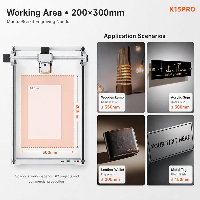 Laser Engraver, Carverall K15 Pro 5W Laser Engraving Machine for Beginners DIY High Accuracy 200x300mm (Near A4) Portable CNC Laser Cutter for Wood Coated Metal Acrylic Leather, 5000mW, Class 1