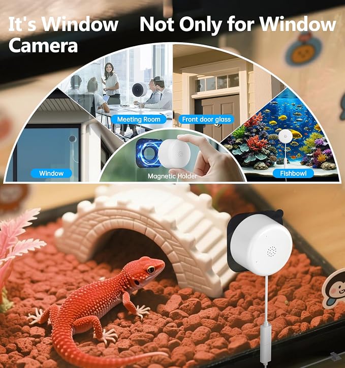 4MP 2K Window Security Camera, 5G & 2.4GHz WiFi Indoor Camera Wireless, Blacklight Color Night Vision Monitor Outside Window Cam Mount Glass, 24/7 Recording AI Motion Detection, Quick Magnetic Install