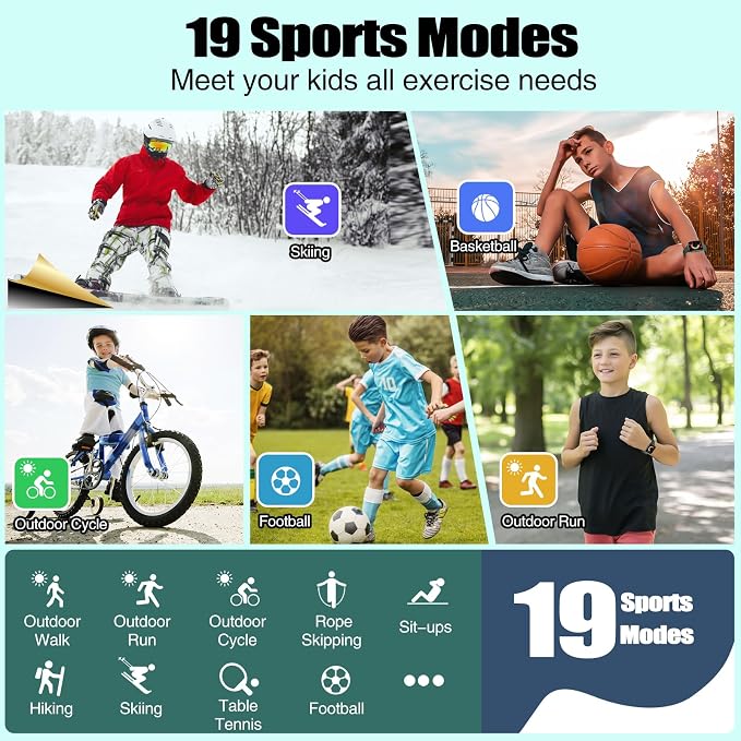 meoonley Kids Watch for Girls Boys with IP68 Waterproof, Girls Watch with 19 Sports Modes, Sleep Tracking, Pedometer, Stopwatch, Kids Activity Tracker, Birthday Gifts for Girls Age 6-15 Years Old