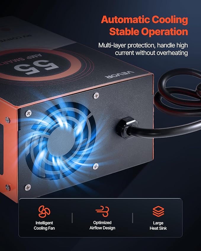 VEVOR RV Power Converter, 55 Amp, 110V AC to 12V DC RV Converter Battery Charger, Multi Stage Smart Charging, 13V to 16.5V Operating Range, Compatible with Lithium & Lead Acid Battery, for Camper